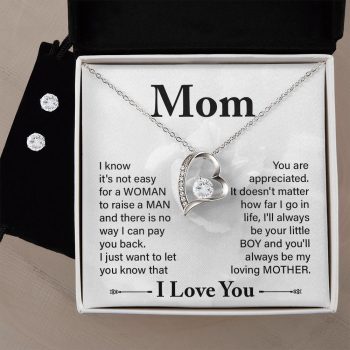 Gift for Mom from Son Forever Love Heart Pendant Necklace and Earring Set
