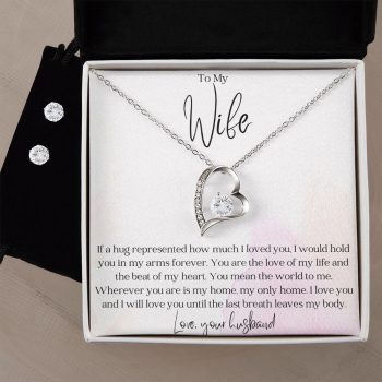 To My Wife -Love of my Life - Forever Love Heart Pendant and Earring Set
