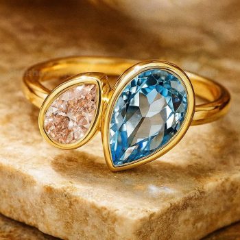 Two Stone Ring Aquamarine Pear Cut Birthstone Ring  Birthstone Jewelry • Anniversary Gift • Toi Et Moi Ring • Couples Ring Gift •Spouse Ring