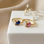 Custom 18K Gold Heart Birthstone Ring, 2 Birthstone Ring, Personalized Family Birthstone Jewelry Gift for Mom Grandma , Christmas Gift